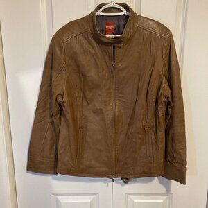 #147 Olsen Europe Brown Leather Lined Bomber Jacket, Size 14